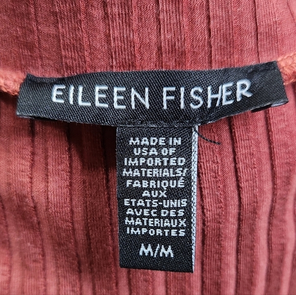 EILEEN FISHER Textured Stretch Rib Crew Neck Dress Boxy Knee Length Rust Medium - Picture 2 of 10